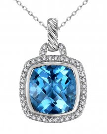 CUSHION SWISS BLUE TOPAZ DIAMOND PENDANT (TP2975)